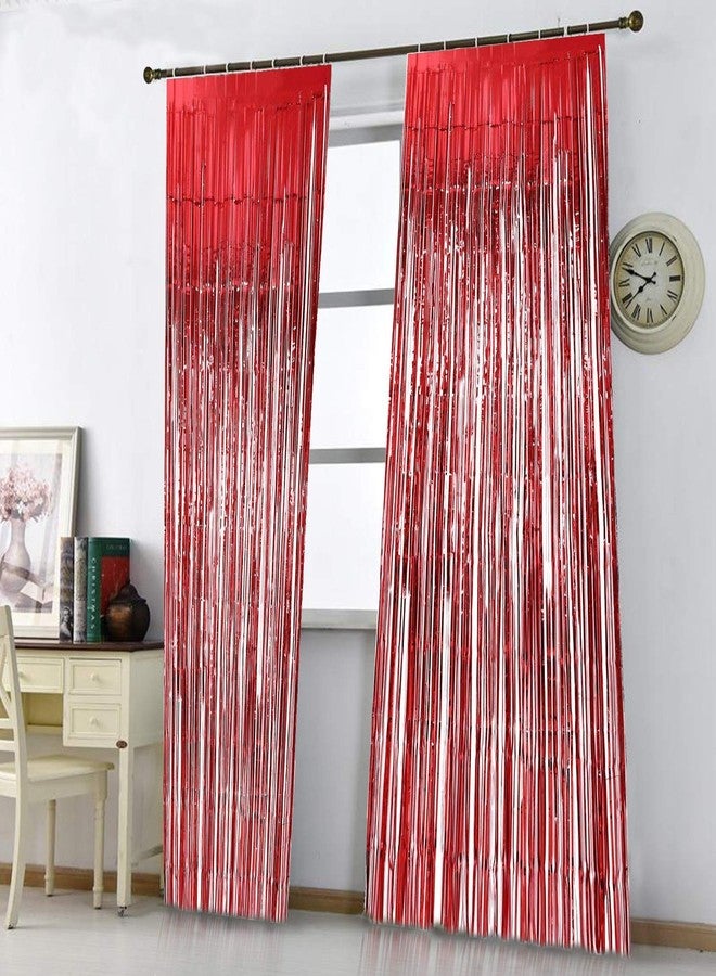 WOLFANO Red Tinsel Curtain, 1 Piece | 6 x 3 ft Long Foil Fringe Curtain | Birthday, Anniversary, Christmas, New Years Party Decoration Supplies - Image 2